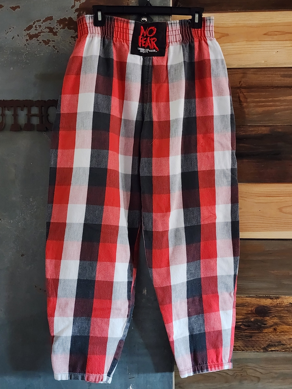 Vintage 90's No Fear Red Plaid Cotton with Elastic Waist Pants